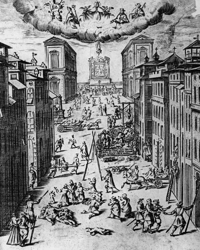 Pesten i Milano i 1630, etsning, Italia av Unbekannt Unbekannt