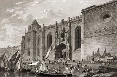 Mosteiro dos Jeronimos Belem, Lisboa, fra 'Select Views of the Principal Cities of Europe, gravert av JH Le Keux, utgitt i London, 1832 av Lieutenant-Colonel Batty