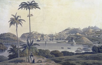 En utsikt over byen St. George på øya Grenada, tatt fra Belmont Estate, gravert av William Daniell (1769-1837), ca. 1810 av Lieutenant-Colonel J. Wilson