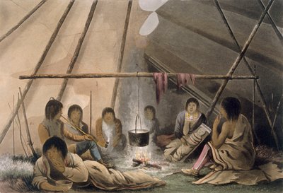 Interiør i et Cree-indianertelt, 1824 av Lieutenant Hood