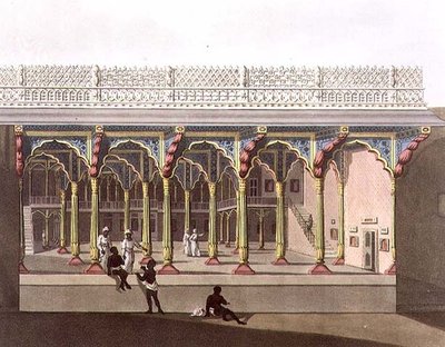 West Front of Tippoo&39;s Palace, Bangalore, plate 10 from &39;Pictorial Scenery in the Kingdom of Mysore&39;, gravert av Joseph Constantine Stadler (fl. 1780-1812) pub. av Edward Orme (1774-c. 1820) 1804 (akvatint) av Lieutenant James (after) Hunter