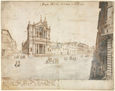 Atten utsikt over Roma: Santa Maria in Via Lata, 1665. av Lievin Cruyl