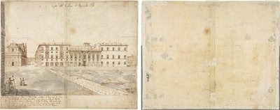 Atten utsikter over Roma: Collegio di Propaganda Fide (recto); Skisser av vinduer og pilastre på loftetasjen til Collegio di Propaganda Fide (verso) av Lievin Cruyl
