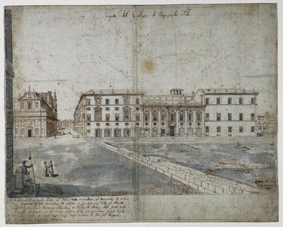 Atten utsikt over Roma: Collegio di Propaganda Fide recto, 1665. av Lievin Cruyl