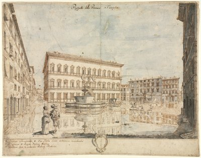 Atten utsikt over Roma: Piazza Farnese recto, 1664. av Lievin Cruyl