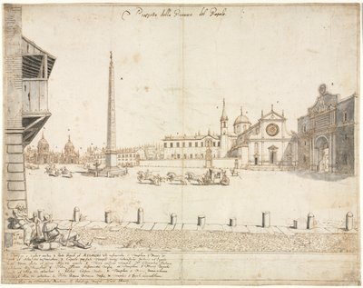 Atten utsikt over Roma: Piazza del Popolo (foran) av Lievin Cruyl
