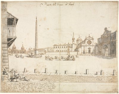 Atten utsikt over Roma: Piazza del Popolo recto, 1664. av Lievin Cruyl