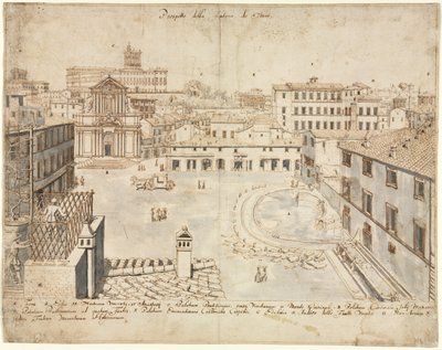 Atten utsikt over Roma: Trevifontenen, 1665. av Lievin Cruyl