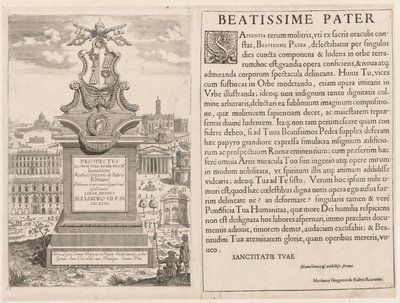 Frontispice fra Prospectus Lourum Urbis Romae Insign[ium], 1666. av Lievin Cruyl