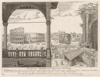 Il Colosseo e l'Arco di Costantino fra "View of the Insignia of the City of Roma" av Lievin Cruyl
