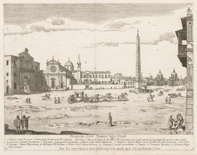 Piazza del Popolo fra "Utsikt over landemerkene i byen Roma" av Lievin Cruyl