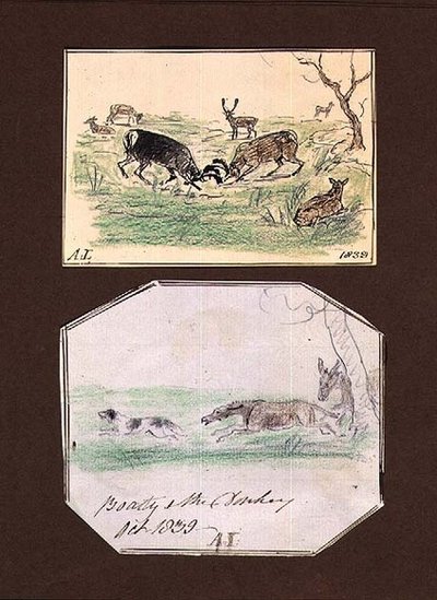 Scener i parken ved Aynhoe (en side fra en skissebok) av Lili Cartwright