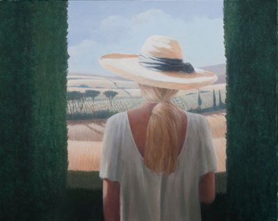 Jente, sett bakfra, Toscana, 2012 (akryl på lerret) av Lincoln Seligman