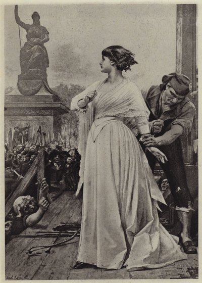 Madame Roland på stillaset (litho) av Lionel (after) Royer