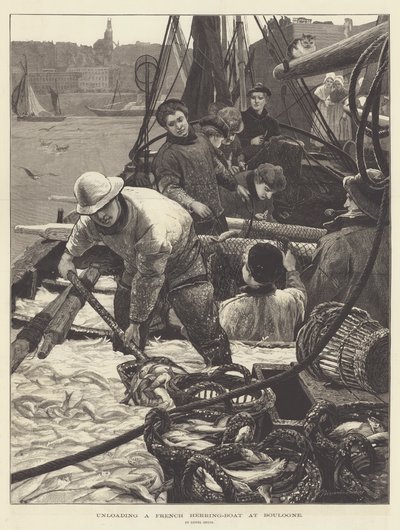 Lossing av en fransk sildebåt ved Boulogne av Lionel Percy Smythe