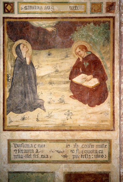 Saint Augustine of Hippo (354-430) og Saint Monique, Hermitage of San Leonardo al Lago, Monteriggioni av Lippo Vanni