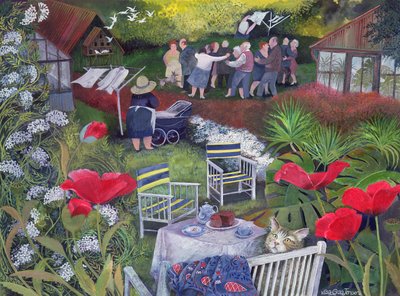 Neighborhood Watch Party, 1995 (akrylblekk, gouache) av Lisa Graa Jensen
