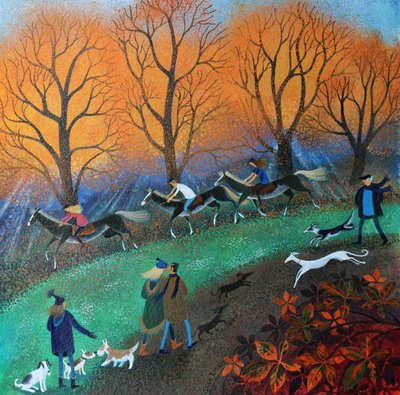 Ponies on the Common, 2017, (akrylblekk på papir) av Lisa Graa Jensen
