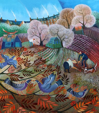 Preparing the Soil, 2022 (akryl på papir) av Lisa Graa Jensen