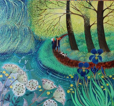 River Wey walk, 2017, (akryl på papir) av Lisa Graa Jensen