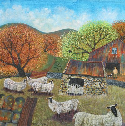 Sheep Hut, 2022 (akryl på lin) av Lisa Graa Jensen