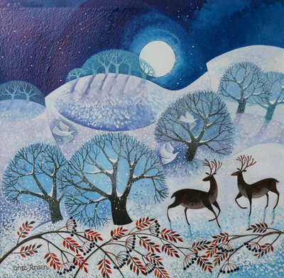 Snowy Land, 2017, (akrylblekk på papir) av Lisa Graa Jensen