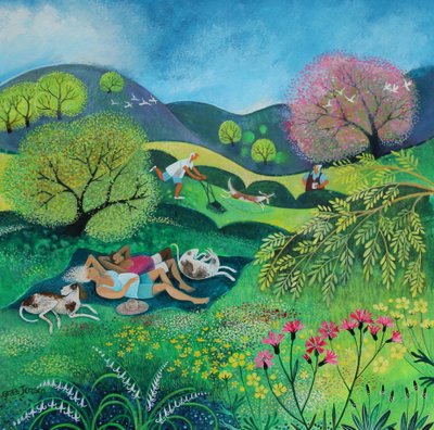 Sunny Sunday Afternoon, 2022 (akryl på papir) av Lisa Graa Jensen