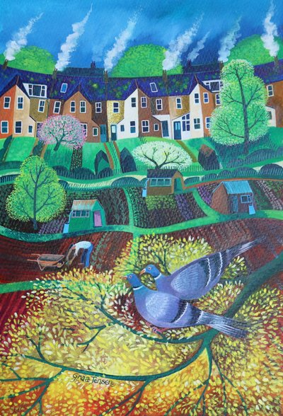Wimbledon Park Doves, 2017, (akrylblekk på papir) av Lisa Graa Jensen
