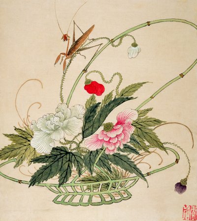Et av en serie malerier av blomster og insekter, sent på 1800-tallet av Liu Hua