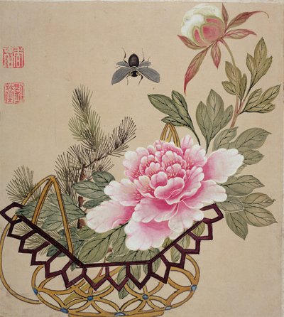 Et av en serie malerier av blomster og insekter, sent på 1800-tallet av Liu Hua