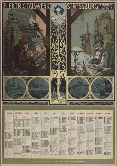 Elektrisitetsverk Strasbourg. Kalender for året 1907, 1906. av Léo Schnug
