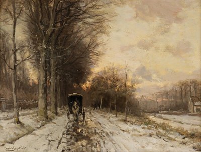Pferdewagen auf verschneitem Weg von Lodewijk Frederik Hendrik (1850-1936) Apol