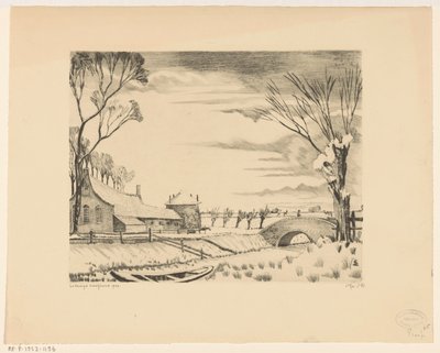 Gård i et vinterlandskap Hiver og Hollande III (original tittel) av Lodewijk Schelfhout (signed by artist)