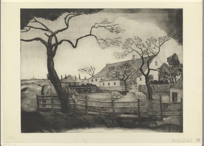 Gård med storfe i Holland Grande ferme Hollandais (original tittel) av Lodewijk Schelfhout (signed by artist)
