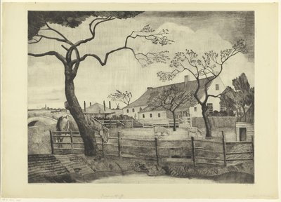 Gård med storfe i Holland Grande ferme Hollandais (original tittel) av Lodewijk Schelfhout (signed by artist)