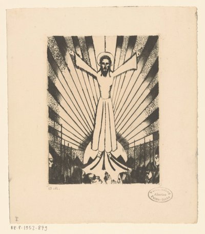 Kristus med utstrakte armer i et kupert landskap av Lodewijk Schelfhout (signed by artist)