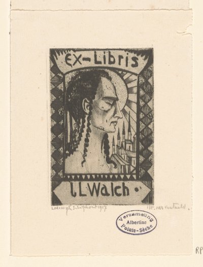 Ex-libris av Jan Walch av Lodewijk Schelfhout (signed by artist)