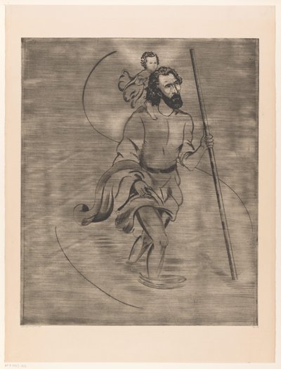 Den hellige Christopher med Kristusbarnet Saint Christophe (original tittel) av Lodewijk Schelfhout (signed by artist)