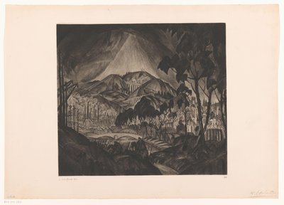 Kupert landskap med industri Evolution (original tittel) av Lodewijk Schelfhout (signed by artist)