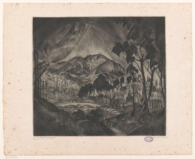 Kupert landskap med industri Evolusjon (original tittel på objekt) av Lodewijk Schelfhout (signed by artist)