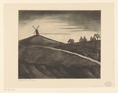 Kupert landskap med pløyende okse nær Etikhove La Charrue (original tittel) av Lodewijk Schelfhout (signed by artist)