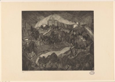 Slott på en høyde Le Château I (original tittel på objekt) av Lodewijk Schelfhout (signed by artist)