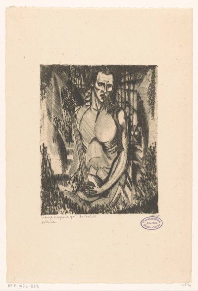 Muzikant La Crainte (original tittel på objekt) av Lodewijk Schelfhout (signed by artist)