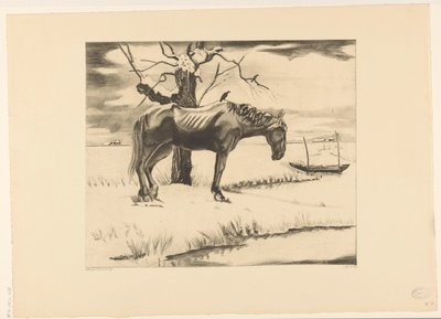 Hest i et snølandskap Vieillesse (original tittel) av Lodewijk Schelfhout (signed by artist)