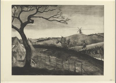 Pløyende bonde med en okse på Etikhove Arbeider Flamand (original tittel) av Lodewijk Schelfhout (signed by artist)