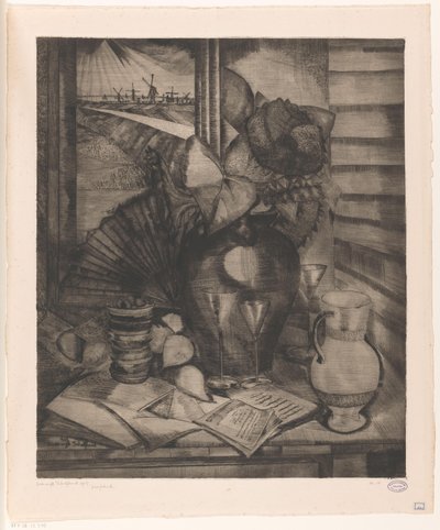 Stilleben ved et vindu Les Helianthes (original tittel) av Lodewijk Schelfhout (signed by artist)