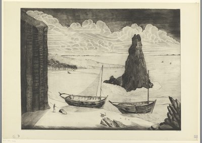 To fortøyde skip på en strand Le Rocher (original tittel) av Lodewijk Schelfhout (signed by artist)