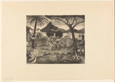 To menn som bærer en mann i en hage av Lodewijk Schelfhout (signed by artist)