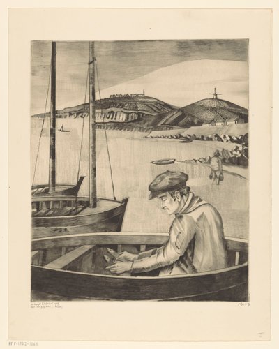 Fisker i et fortøyd skip Le Pecheur (original tittel) av Lodewijk Schelfhout (signed by artist)