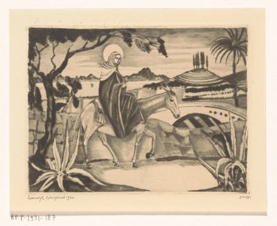Fly til Egypt La Fuite og Egypt II (original tittel) av Lodewijk Schelfhout (signed by artist)